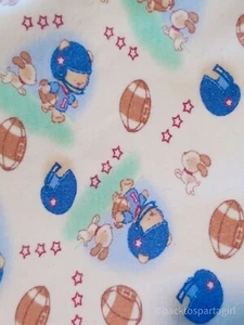 Vintage Baby Blanket Cotton Football Teddy Bears 38x50 Lightweight Summer - Picture 1 of 5