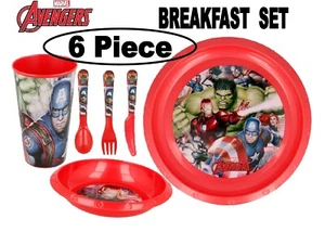 Marvel Avengers 6PC Breakfast Set Inc Plate,Tumbler, Bowl,Knife,Fork & Spoon - Picture 1 of 7