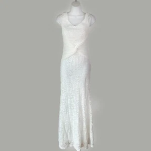 La Scala White Lace Dress M Wedding Mermaid Formal Knotted Waist - Picture 1 of 6