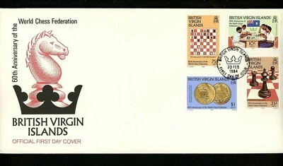 Postal History Virgin Islands FDC #462-465 games World Chess Federation 1984 - Image 1 of 4