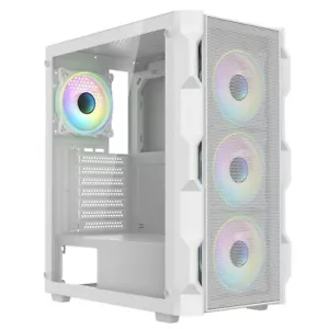 CIT NEO Mesh ATX Gaming PC Case - 4x ARGB LED Fans, Tempered Glass - White - Picture 1 of 7