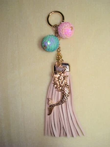 7 1/4" Tropfen Aqua & Pink Pailletten Kugeln, GP Meerjungfrau und rosa Quaste Schlüsselring Glitzer - Bild 1 von 6