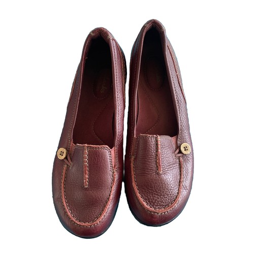 Scarpe mocassini Clarks donna marrone cioccolato pelle bottoni comodi 7 5 M