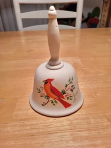 Pottery Clay Hand Painted Dinner Bell, Signed, Cardinal - Picture 1 of 6