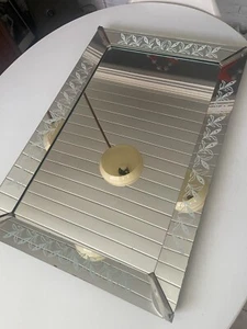 Vintage Antique Etched Border Wall Mirror 24" x 36" Art Deco Atomic MCM - Picture 1 of 14