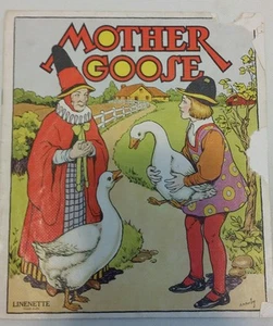 MOTHER GOOSE 1930's Children's Linenette Softcover Book Color Plates - Picture 1 of 5
