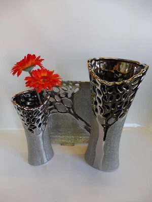 Formano: 2 Vasen und Schale in Silber mit Relief - neuwertig, 38 cm groß! - Bild 1 von 4