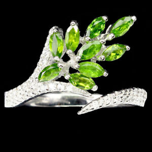 Unheated Marquise Chrome Diopside 4x2mm Simulated Cz 925 Sterling Silver Ring