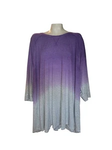 Catherines 4X lila & weiß gestreift Ombre Langarm Tunika Top 30/32W - Bild 1 von 8