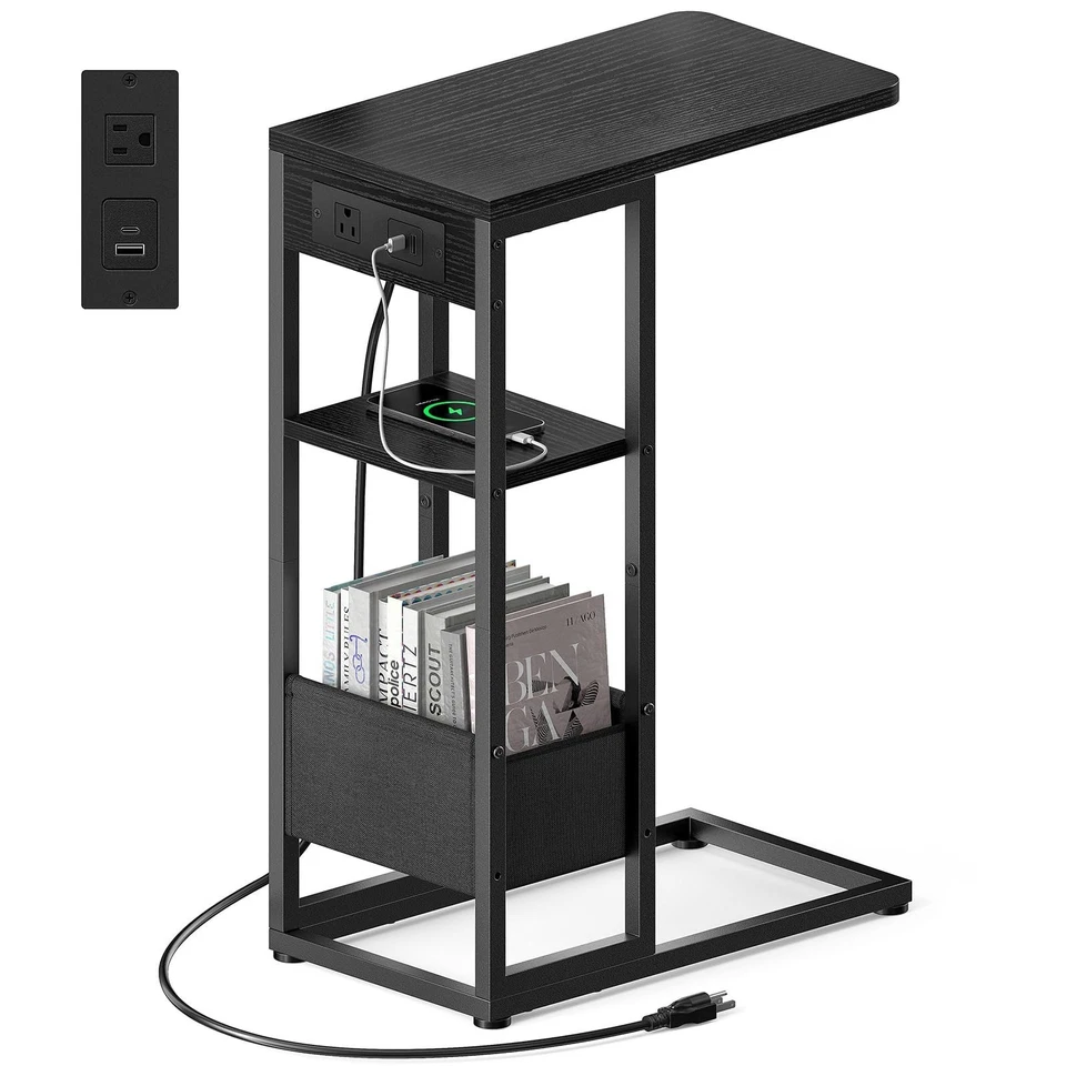 C Shaped End Table with Charging Station,Small Side Table Fo Couch Recliner Sofa - Image 1 of 1