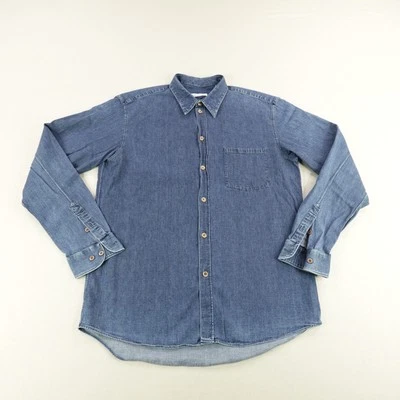 Vintage Helmut Lang Shirt Mens 16 Large Blue Denim Jean Button Up Made In Italy - Image 1 of 4