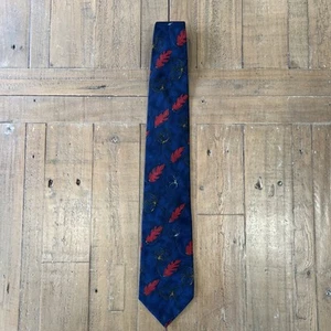 ERMENEGILDO ZEGNA Tie 100% Silk Blue Gold Leaf Print Necktie ITALY Luxury - Picture 1 of 6