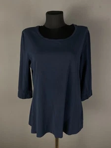 Burberry London England Navy Womens T-shirt with Check Trim Cuff 3/4 Sleeve L - Picture 1 of 12