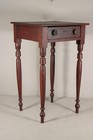 RARE 19TH C LONG ISLAND NY TURNED LEG ONE DRAWER STAND IN ORIGINAL RED PAINT