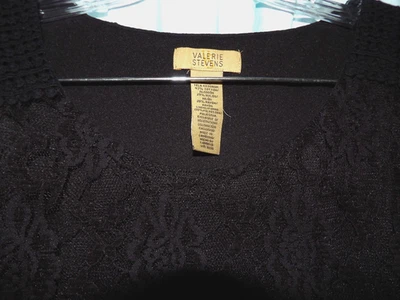 Valerie Stevens Black Lace Round Neck 3/4 Sleeve Crochet Trim Blouse Women's L - Image 1 of 4