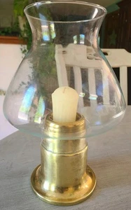 Dansk Vintage MCM Messing Klarglas Windlicht Lampe minimalistischer Kerzenhalter - Bild 1 von 8