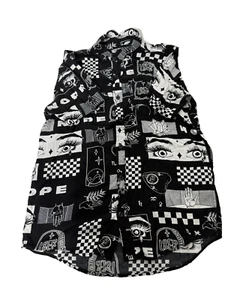 Hot Topic Nope Shirt Men's Sz M Rayon Black White Anime Eyes All Over Print - Picture 1 of 5