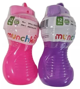 Munchkin Mighty Grip Flip Straw Spill-Proof 10oz Cup BPA Free 1yr+ Purple & Pink - Picture 1 of 3