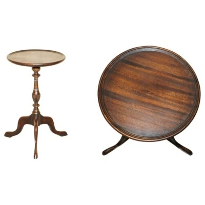 VINTAGE LIGHT MAHOGANY WITH SCULPTED LEGS TRIPOD LAMP SIDE END WINE TABLE - Image 1 of 4