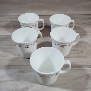 Corelle Corning Burgundy Rose Coffee Cups Made in USA Lot Of 5 - Picture 1 of 7