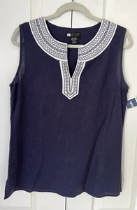 Nueva Camisa CAROLE LITTLE Para Mujer Azul Marino Blanco Cuello en V Sin Mangas Lino Grande O4 - Imagen 1 de 8
