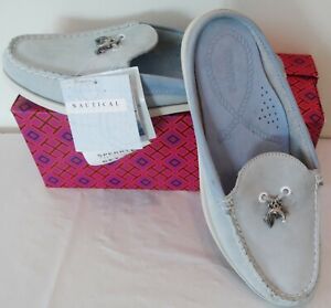 NEW Sperry blue suede mules with sea charms Size 8 Supertack Rubber, Nautical