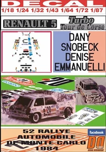 DECAL RENAULT 5 TURBO DANY SNOBECK R. MONTECARLO 1984 DnF (01) - Picture 1 of 1