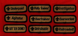 FULL SET OF 9 Spoof Comic Trained Patch Boy Cub Scout Leader - Picture 1 of 1