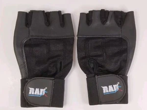 RAD Fingerless Black Leather Gloves Weight Lifting GYM Workout Small Wrist Wrap - Picture 1 of 10