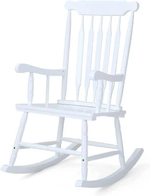 Patio Rocking Chair Wooden Porch Rocker Single Chair White for Balcony Heavy - Image 1 of 4