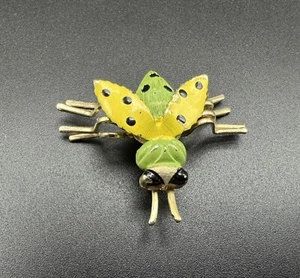 Vintage gelb grün gepunktete goldfarbene Hummel Brosche Anstecknadel - Bild 1 von 8