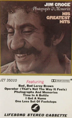 VINTAGE JIM CROCE PHOTOGRAPHS AND MEMORIES HIS GREATEST HITS 1985 CASSETTE TAPE - Image 1 of 4