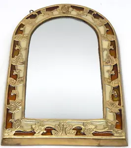 Vintage Brass Framed Heavy Ornate Floral Arched Accent Wall Hanging Mirror - Picture 1 of 5