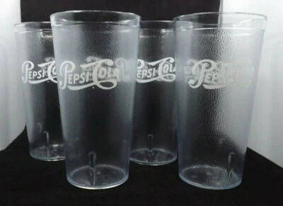CARLISLE™ PEPSI Plastic CLEAR Tumbler Cups 20oz Set of 4~Carlisle 5220~ MADE in USA(T1529)