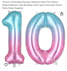 Giant 40" 10 RainbowFoil Number Balloons Photo Shoot 10th Birthday Float Helium - Picture 1 of 2