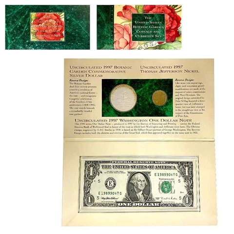 1997 US Mint Botanic Garden Coinage & Currency 3-Piece Set Cover