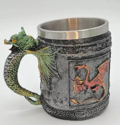 Medieval Viking Embossed Roaring Dragon Stainless Steel Decorative Drinking Mug - Image 1 of 4