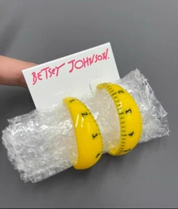 NEW Betsey Johnson Back To School Open Ruler Tape Yellow Earrings - Picture 1 of 5