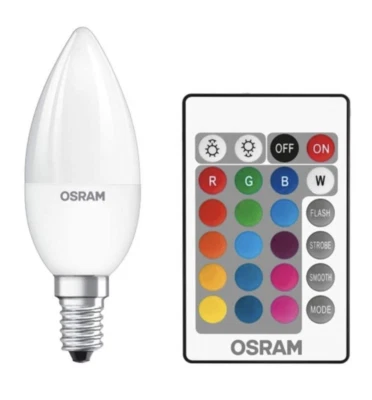Osram LED Colour Changing RGBW, SES E14, Dimmable Candle Bulb - Remote Control - Image 1 of 4