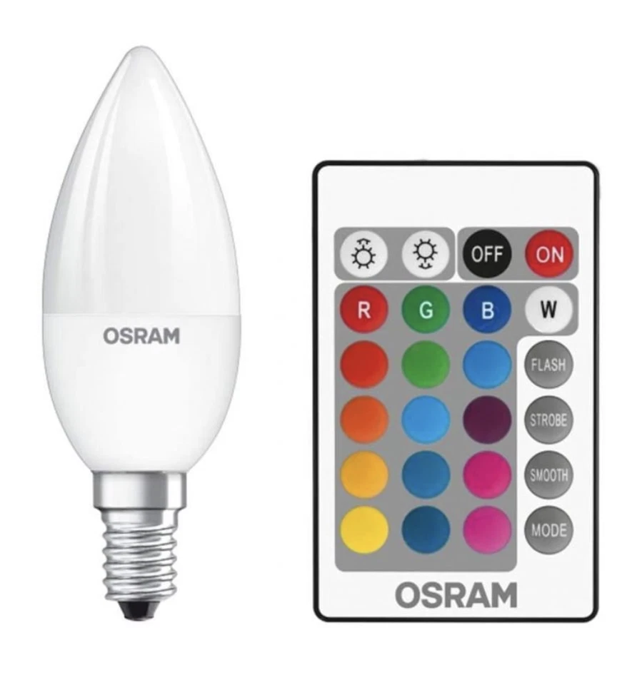 Osram LED Colour Changing RGBW, SES E14, Dimmable Candle Bulb - Remote Control - Image 1 of 4