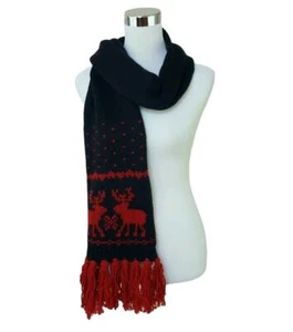 ABERCROMBIE KIDS Blue & Red Reindeer Knit Scarf Girls & Boy One Size 160 cm x 26 - Picture 1 of 4