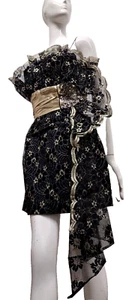 1980s Strapless Dress Sexy Evening Couture Wear Lillie Rubin Gold Black Lace - Picture 1 of 24