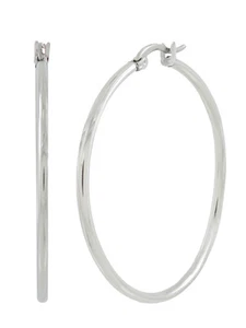 Stainless Steel 1 3/4" Inch Thin Round Wire Hoop Earring - Picture 1 of 2