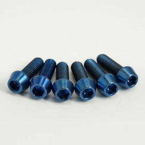 BLUE Titanium Stem Bolts- Set of six. Fit Road or MTB bars 6 x M5 16mm length. - Picture 1 of 1