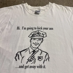 Vintage Police Shirt Mens XL White 90s Parody Funny Quote Rare Gun Politics - Picture 1 of 7