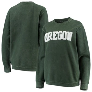 Women's Pressbox Green Oregon Ducks Comfy Cord Vintage Wash Basic Arch Pullover - Picture 1 of 3