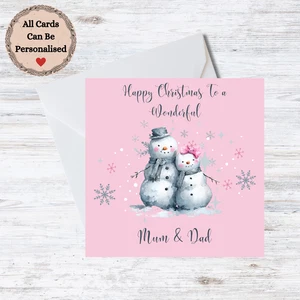 Personalisierte Weihnachtskarte Mama & Papa - Schneemänner - personalisierbare Namen - Bild 1 von 3