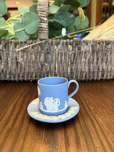 Vintage Wedgewood Jasperware Espresso Blue Vintage Tea Cup and Saucer - Picture 1 of 6