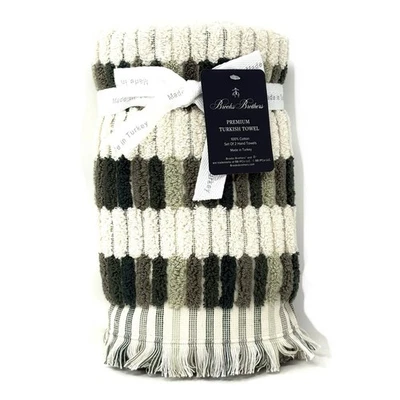 Brooks Brothers Turco Algodón Mosaico Azulejo Toallas de Mano Verde Crema Multi Flecos Foto 1 de 4