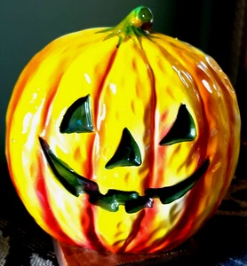 Vintage 60s Relpo Pumpkin Face Halloween Jack O Lantern Smiling Planter Vase - Picture 1 of 3